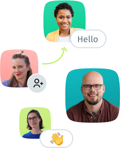 Smiling faces with speech bubbles and emojis