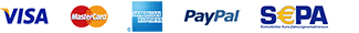 Visa, Mastercard, American Express, PayPal, direct debit (D, A, NL, ES only)