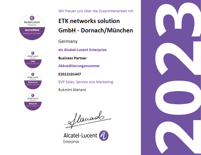 ETK networks solution GmbH ist in 2023 Accredited Business Partner der Alcatel-Lucent Enterprise! – ETK networks solution GmbH
