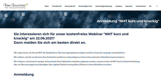 Anmeldung NMT kurz und knackig | TermSolutions GmbH