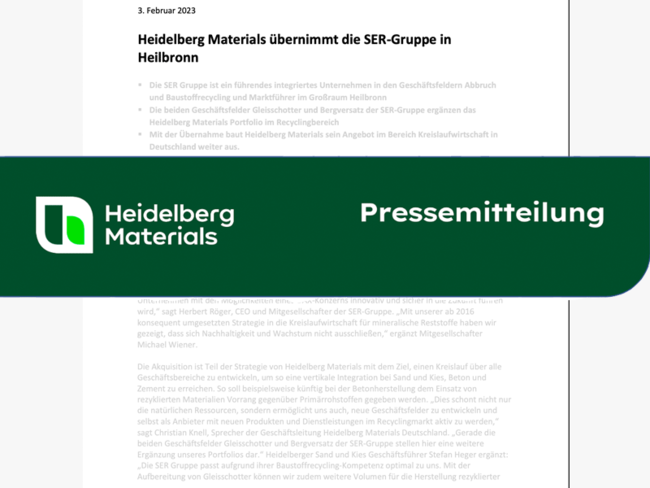 Heidelberg Materials übernimmt die SER-Gruppe in Heilbronn - RUZ Mineralik